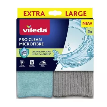 Tīrīšanas lupatiņa VILEDA Pro Clean universāla ar aktīvajiem enzīmiem, pelēka, 2 iepakojumā, mazgājama veļas mašīnā
