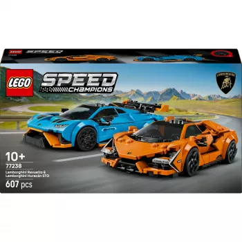 LEGO Speed Champions komplekts 77238 — Lamborghini Revuelto un Huracán STO, 607 gabali, 2 minifigūras, ieteicams no 10 gadiem