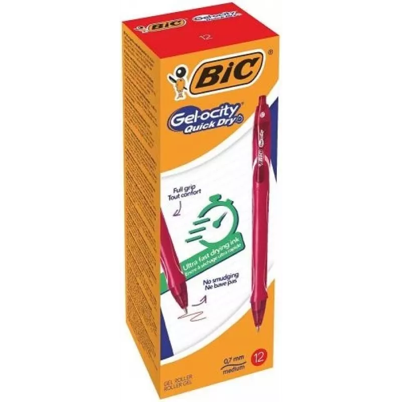 BIC Gell Pen Gelocity QUICK DRY Sarkanā, Kaste 12 gab. 494671