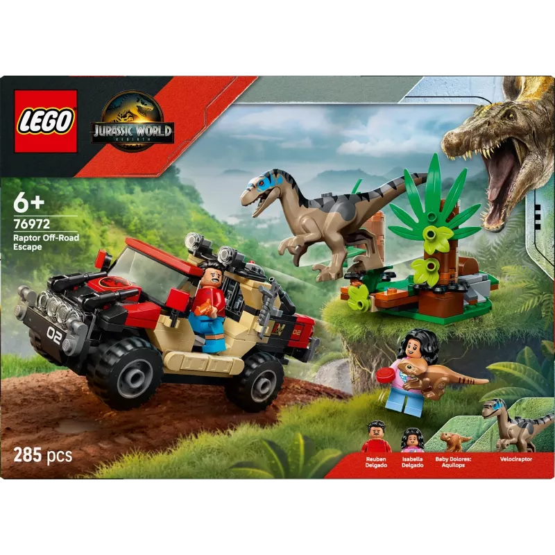 Konstruktors LEGO Jurassic World 76972 Raptora bezceļa bēgšana, 285 gab., 2 minifigūras, vecums 6+