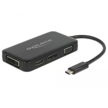 Docking stacija DeLOCK 63929, USB 2.0 Type-C, VGA/HDMI/DVI-I/DisplayPort, melna