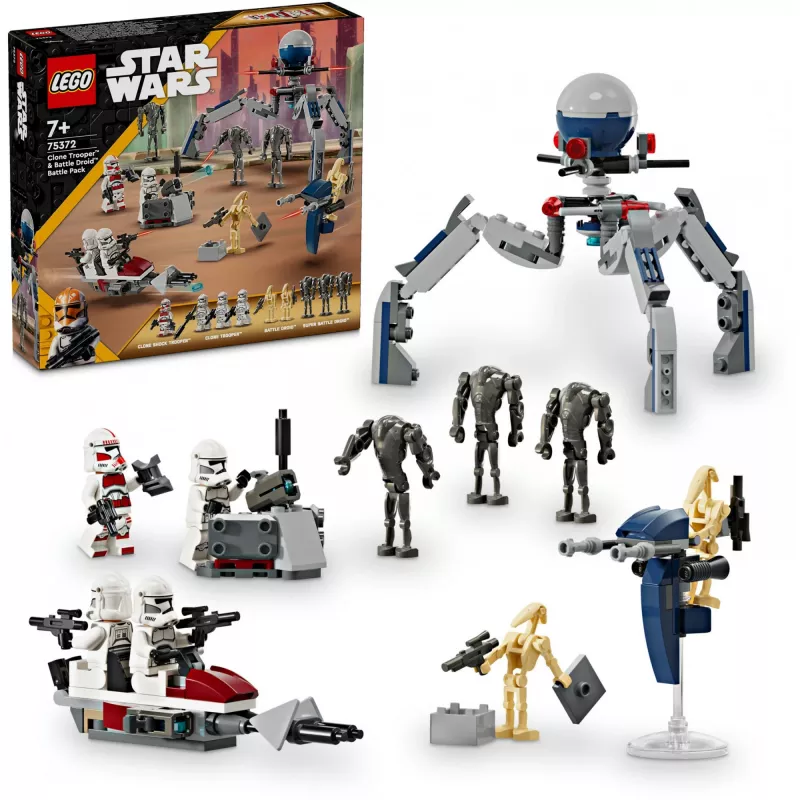 LEGO Star Wars Clone Trooper & Battle Droid Battle Pack ar ātrumvelosipēdu, 4 minifigūrām un 5 figūrām