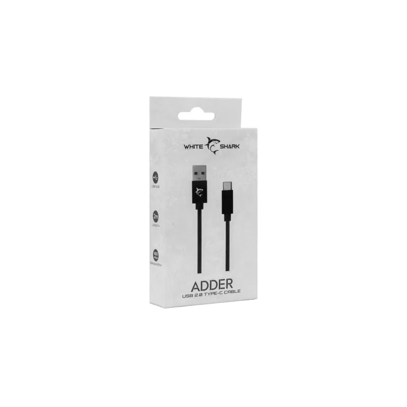 USB-USB-C kabelis White Shark Adder 2 m — uzlādes un datu pārsūtīšanas kabelis, balts