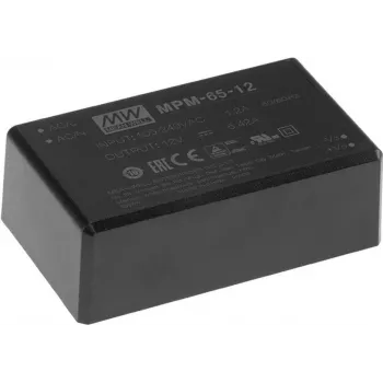 Strāvas adapteris MEAN WELL MPM-65-48, iekštelpu 65 W, ieeja 80–264 V, melns, 52×87×29.5 mm
