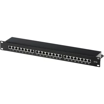 Helos 146868 patch panel — 24 portu RJ-45, 19 inch statīva stiprinājums, 1U