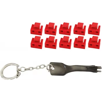 RJ45 porta bloķētājs ShiverPeaks BS08-01033 — sarkans, 10 gab. komplektā ar galveno atslēgu