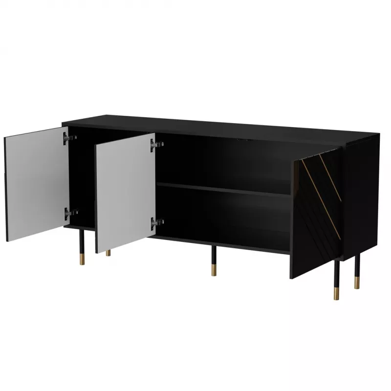 Cama 3D MOUNTAIN kumode 154x40x72 melns + zelta
