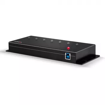 Lindy 7 Portu USB 3.0 Metāla Centrmezgls, USB 3.2 Gen 1 (3.1 Gen 1) Type-A, 5000 Mbit/s, Melns, 0.8 m, 185 mm, 75 mm