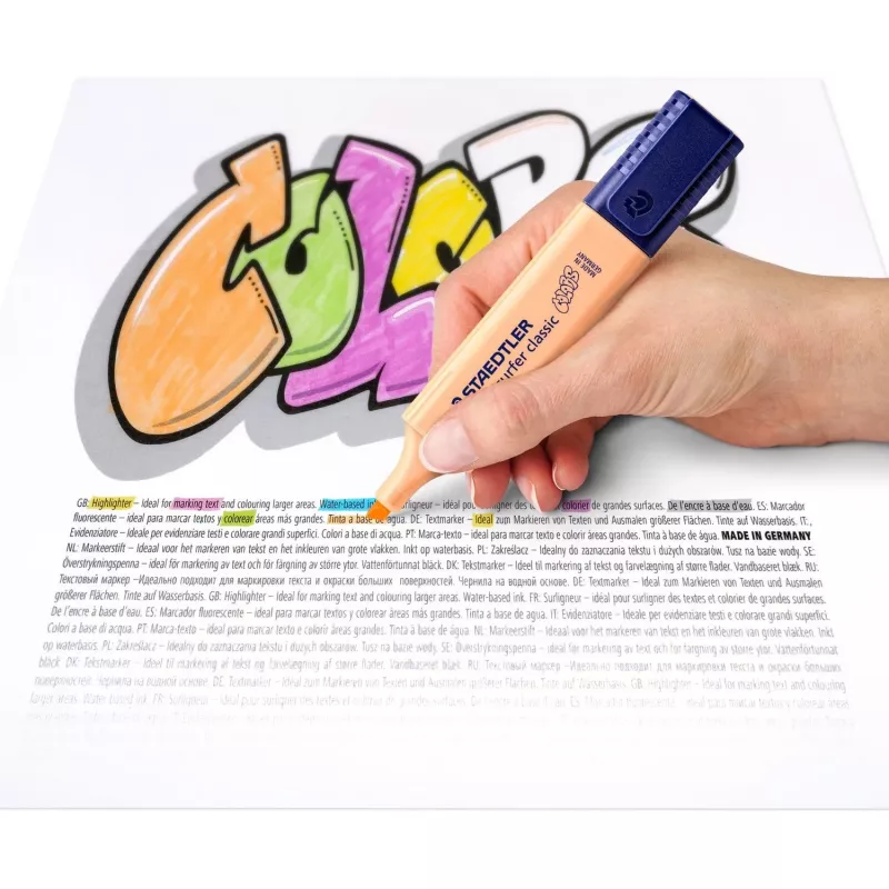 Marķieru komplekts Staedtler 364 C 6 gab. ar slīpu galu – Laims, Piparmētra, Persiks, Rozā, Violeta, Dzeltena