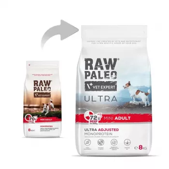 VET EXPERT RAW PALEO Ultra Mini Adult Beef - sausā suņu barība - 8 kg