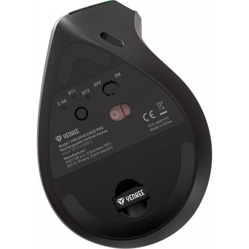 Yenkee YMS 5040 ERGO PRO vertikālā bezvadu pele ar divkāršu 2.4 GHz/BT5.0/BT3.0 savienojumu un akumulatoru
