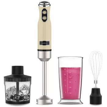 Rokas blenderis CECOTEC Power Mixer RetroYellow 1200MAX Cream&Crush, 1200 W, vairāki ātrumi, mīklas āķi un putotāji
