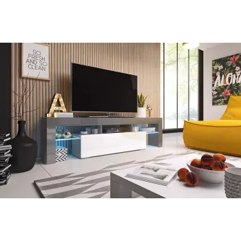 Cama TV statīvs TORO 158 pelēks/balts glancēts