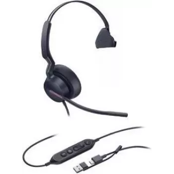 Yealink UH46 Mono 1308242 Austiņas – USB-C/USB-A – monaurālas – trokšņu slāpēšana – 35 mm skaļrunis – platjoslas audio – 3-mikrofonu tehnoloģija – Melna