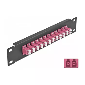 Optiskās šķiedras sadales panelis DeLOCK 10 collu 12 porti LC Duplex violets 1U melns