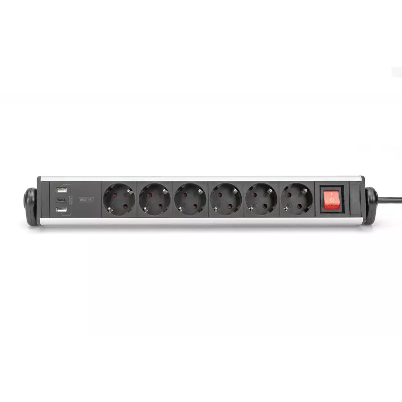 Digitus 6-vietu biroja pagarinātājs ar 3x USB portiem un 1,5 m kabeli