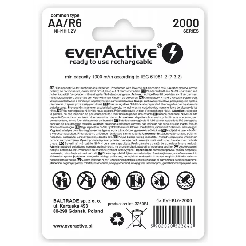 Everactive EVHRL6-2000 uzlādējama AA baterija, NiMH, 2000 mAh