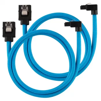 Corsair Premium Sleeved SATA kabelis, leņķa, zils, 60 cm - 2 komplektā