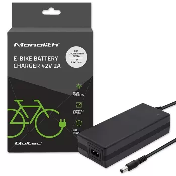 Qoltec 50760 Lādētājs e-velosipēdu akumulatoriem 36V | 42V | 2A | 5.5*2.1
