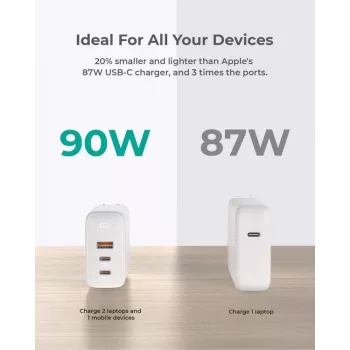 AUKEY PA-B6S Balts Omni a Mix GaN ātrās uzlādes lādētājs