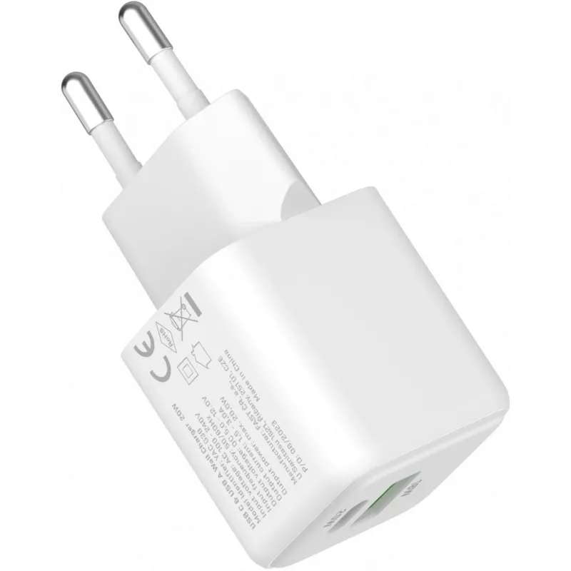 YENKEE YAC G38 20W 3A Power Delivery USB-C un USB-A sienas lādētājs
