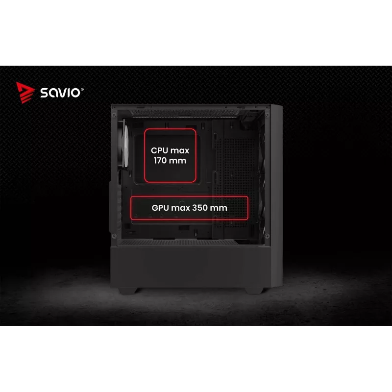 PC korpuss SAVIO Noctis Flow RGB — Cube, ATX/Mini-ITX, 3x 120 mm priekšējie ventilatori, rūdīta stikla sāns, max GPU 35 cm
