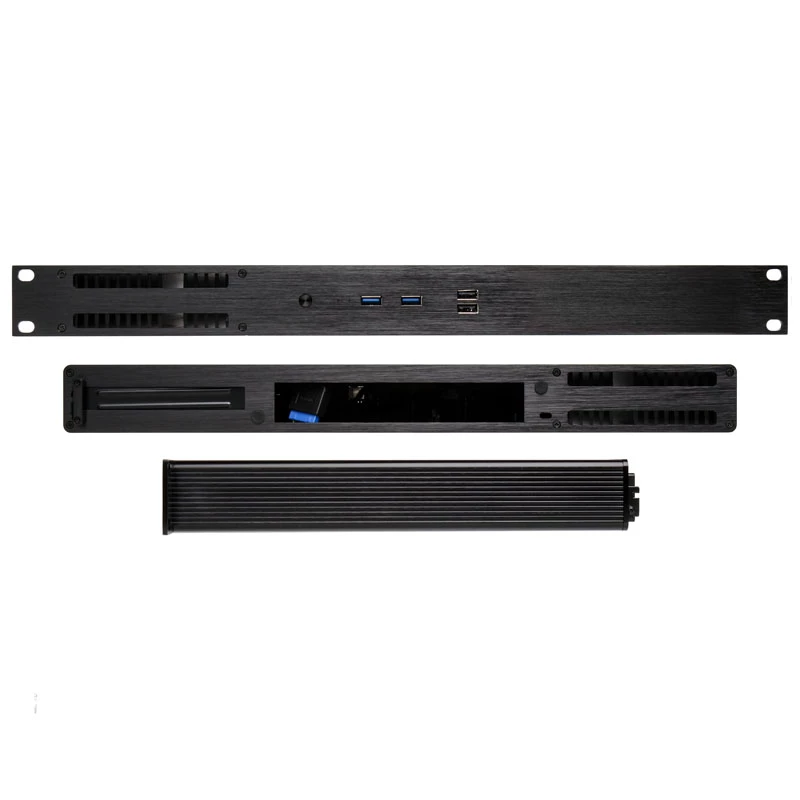 Akasa Galileo TU3 1U statnē montējams Thin Mini-ITX korpuss, bez ventilatora, OEM, melns