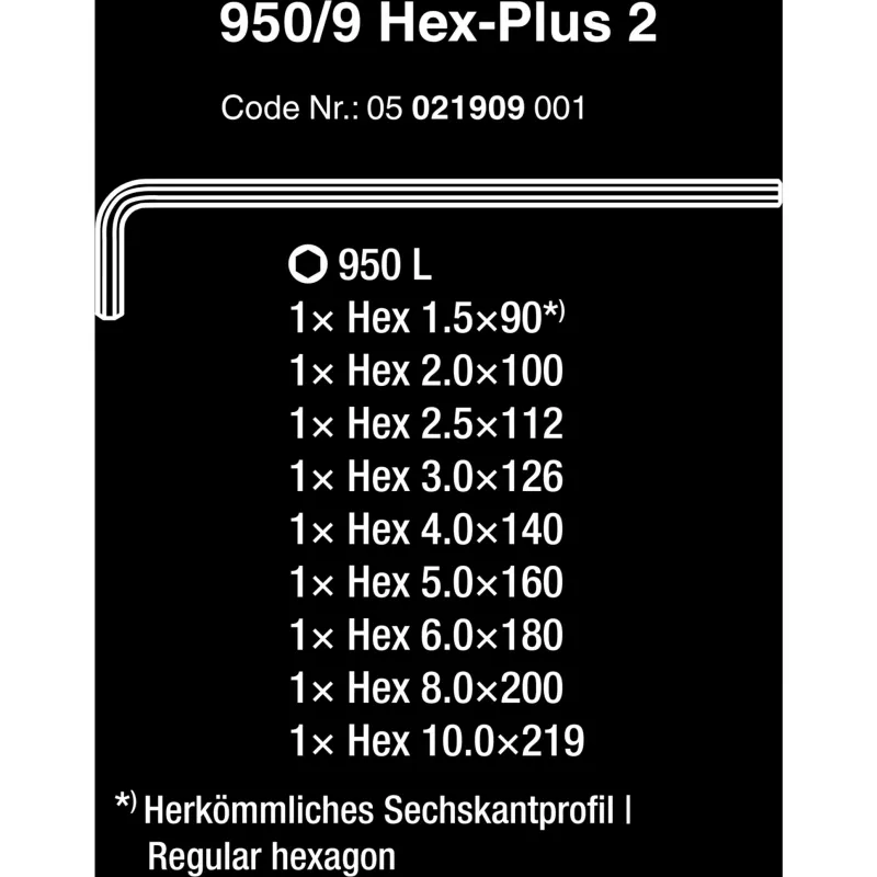 Wera 05021909001 L-veida sešstūra atslēgu komplekts, 9 daļas, metrisks, Hex-Plus