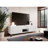 TV skapis Cama Meble MARMO 2D1S1K, 195x40x47.5 cm, balts matēts/virsma balts marmors