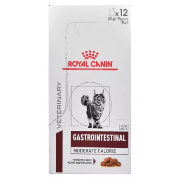 Slapjā kaķu barība Royal Canin Gastrointestinal Moderate Calorie 12 x 85 g maisiņi, pieaugušiem kaķiem, gaļas garša, 82.2% mitrums