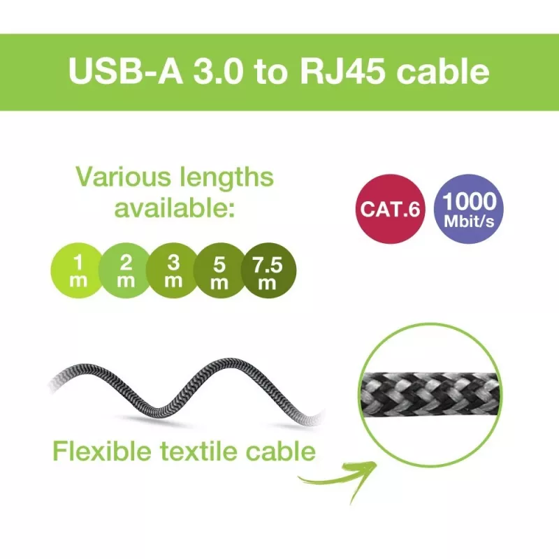 Techly ICOC U3A-RJ45-010 USB-A uz Gigabit Ethernet adaptera kabelis, 1 m, melns/sudraba