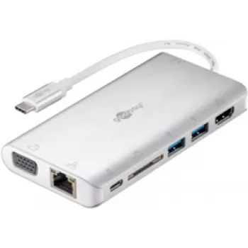 Goobay 49850 klēpjdatora dokstacija un pieslēgvietu paplašinātājs, vadu, USB 3.2 Gen 1 (3.1 Gen 1) Type-C, sudrabs - balts