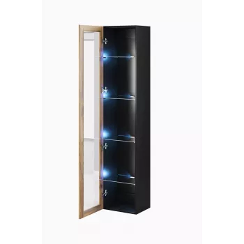 Vitrīnas skapis Cama Meble VIGO 180 sienas stikla vitrīna 1800×400×300 mm melns/wotan ozols