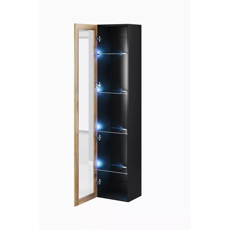 Vitrīnas skapis Cama Meble VIGO 180 sienas stikla vitrīna 1800×400×300 mm melns/wotan ozols