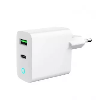 Sienas lādētājs GEMBIRD, Universāls, 1 x USB Type-C 20W, 1 x USB-A 3.0 QC 18W, LED indikators, Balts
