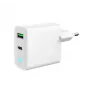 Sienas lādētājs GEMBIRD, Universāls, 1 x USB Type-C 20W, 1 x USB-A 3.0 QC 18W, LED indikators, Balts