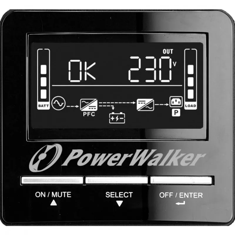 PowerWalker VI 1100 CW līnijas interaktīvais nepārtrauktās barošanas avots (UPS) 1100 VA (1,1 kVA), 770 W, 7 Ah, RS-232, USB, melns