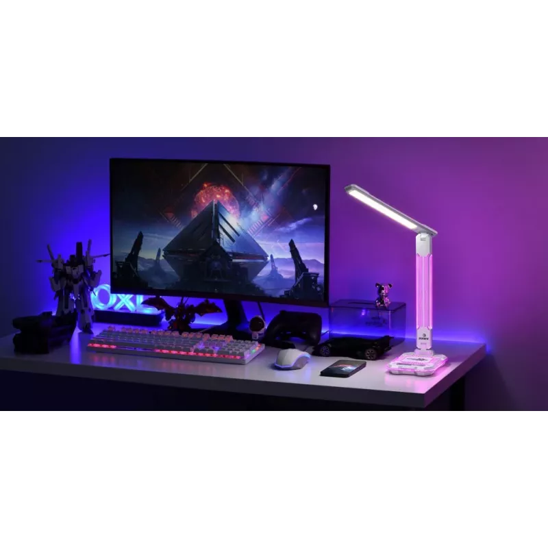 Galda lampa Hawk HW-LAMP04 balta LED regulējama, balta apdare, regulējama galva un roka