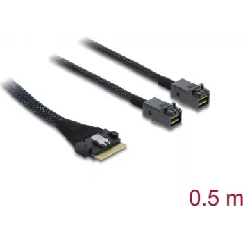 DELOCK PCIe 4.0 Slim SAS kabelis SFF-8654 8i līdz 2× Mini SAS HD SFF-8643, 0.5 m