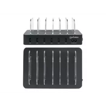 Manhattan 6 portu USB lādētāja stacija, 6x USB-A, 6x 2.4A, Smart IC, LED indikatori, melna, 3 gadu garantija