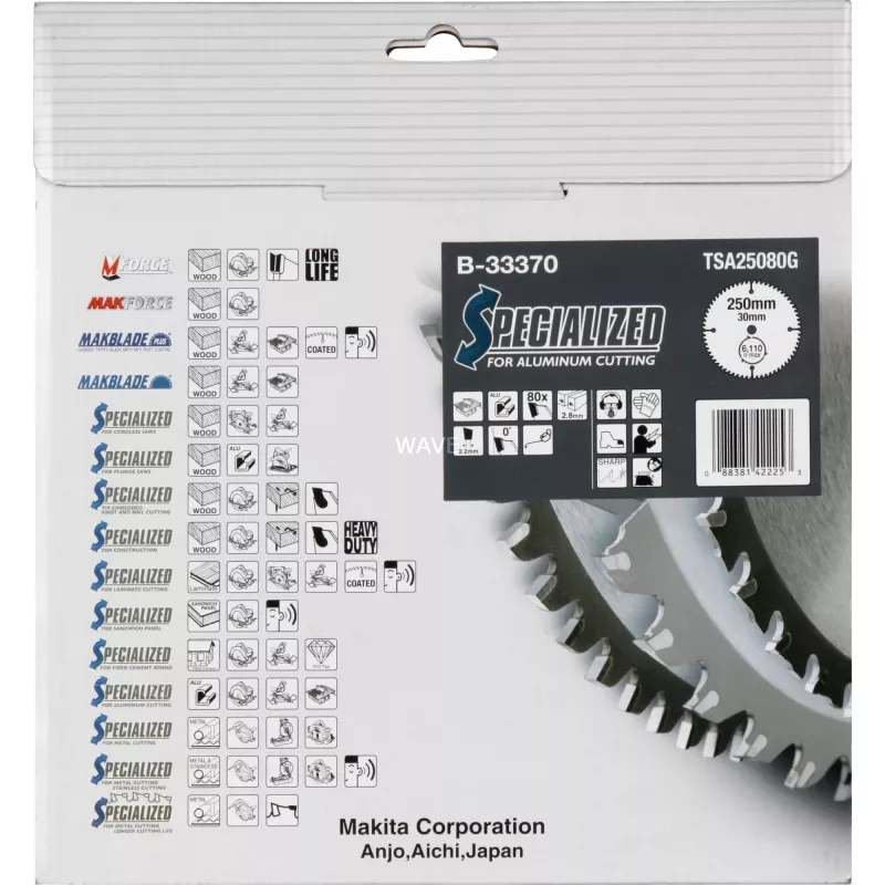 Makita B-33370 diskzāģa asmens alumīnijam, Ø 250 mm, 80 zobu, 30 mm caurums