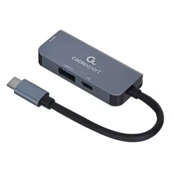 Vadu klēpjdatora dokstacija Gembird A-CM-COMBO3-02 — USB 3.2 Gen 1 Type-C, HDMI, USB-A, PD līdz 87W, 3840×2160