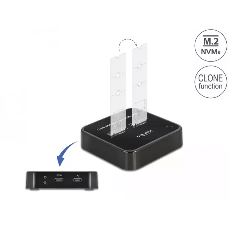 DeLOCK M.2 Dokošanas stacija 2 x M.2 NVMe PCIe SSD ar klonēšanas funkciju