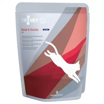 Slapjā kaķu barība TROVET Renal & Oxalate RID 85 g paciņa — veterinārā diēta, vistas gaļa, pieaugušiem kaķiem ar nieru problēmām