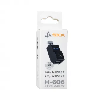 USB centrmezgls SBOX H-606 — 3 porti USB-A (1x USB 3.0, 2x USB 2.0)