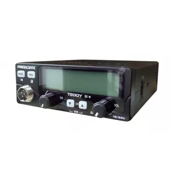 CB radio President Teddy II+ — 40 kanāli, 4 W jauda, 12/24 V, trokšņu slāpētājs, 125×125×45 mm
