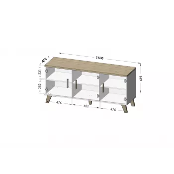 Cama sideboard LOTTA 150 3D Balts + sonoma oak