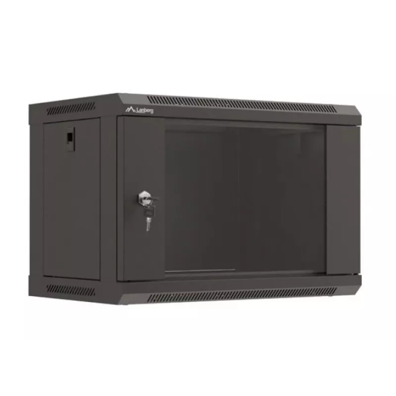 Sienas skapis LANBERG WF03-5306-10B 6U, 60 kg, atslēgas slēdzene, melns