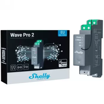 Cietvielu relejs Shelly Wave Pro 2 2-kanālu 25 A 110–240 V DIN-sliežu, 868.4 MHz