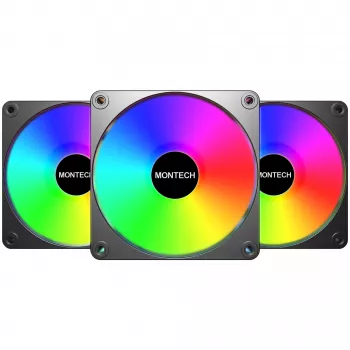 Montech GF120R V2 ARGB 12 cm datora korpusa ventilators, melns, 3 gab.